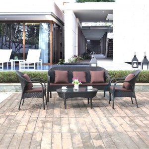 Outdoor PE rattan brown color wicker patio sofa set