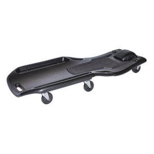 Ударна пластична тркалачка гаража/ползавец: механичка количка 40 инчи со наполнет потпирач за глава и 4 тркалца, црна